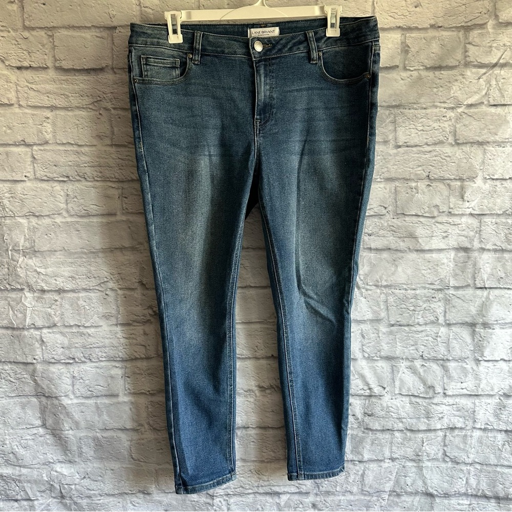 PREOWNED LOFT MID RISE SUPER STRETCH SKINNY JEANS WOMENS PLUS SIZE 16 BLUE